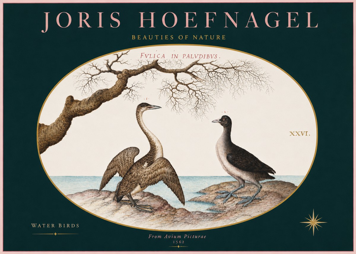 Joris Hoefnagel Cormorant and Coot No3 - Plakát