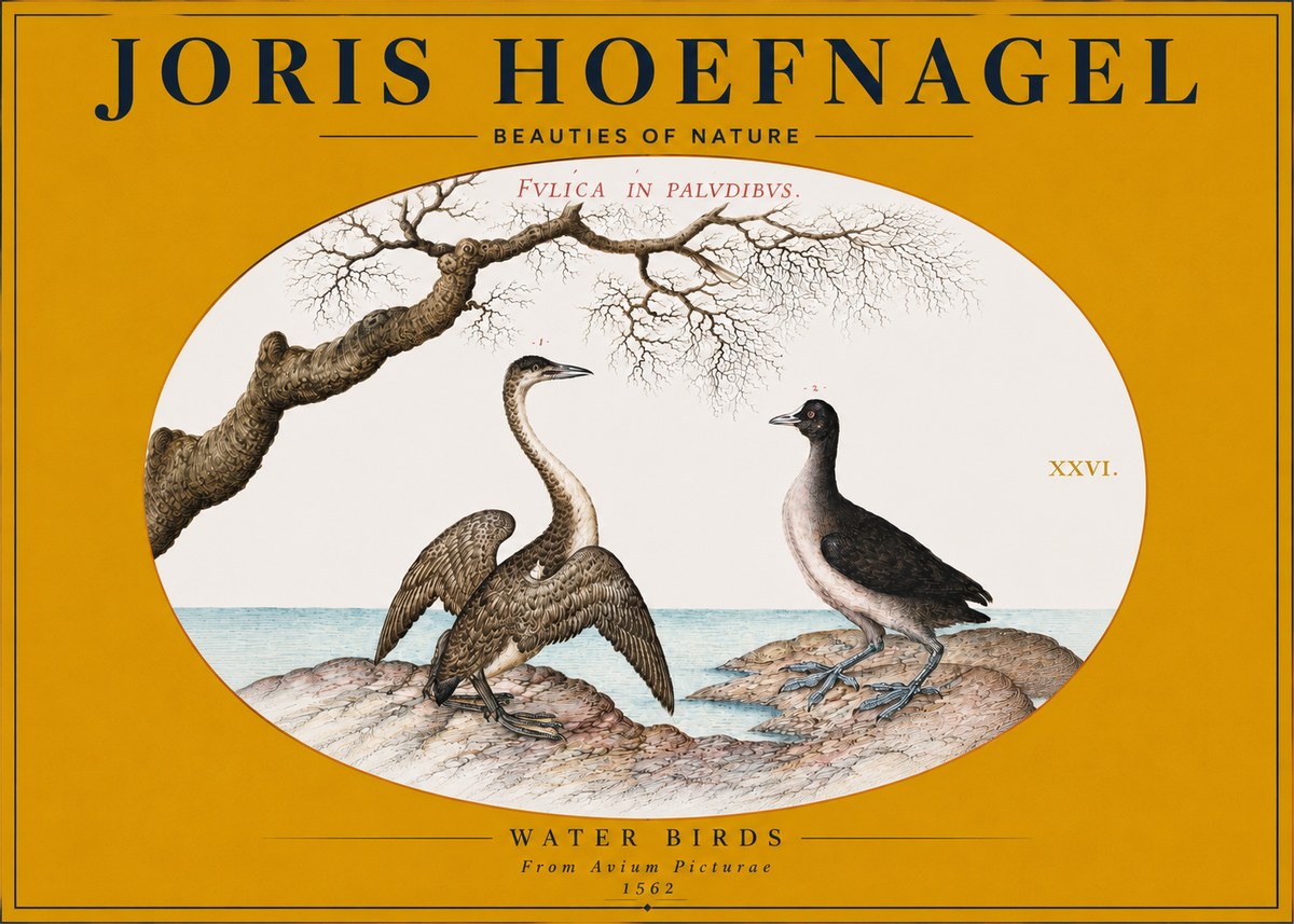 Joris Hoefnagel Cormorant and Coot No4 - Plakát