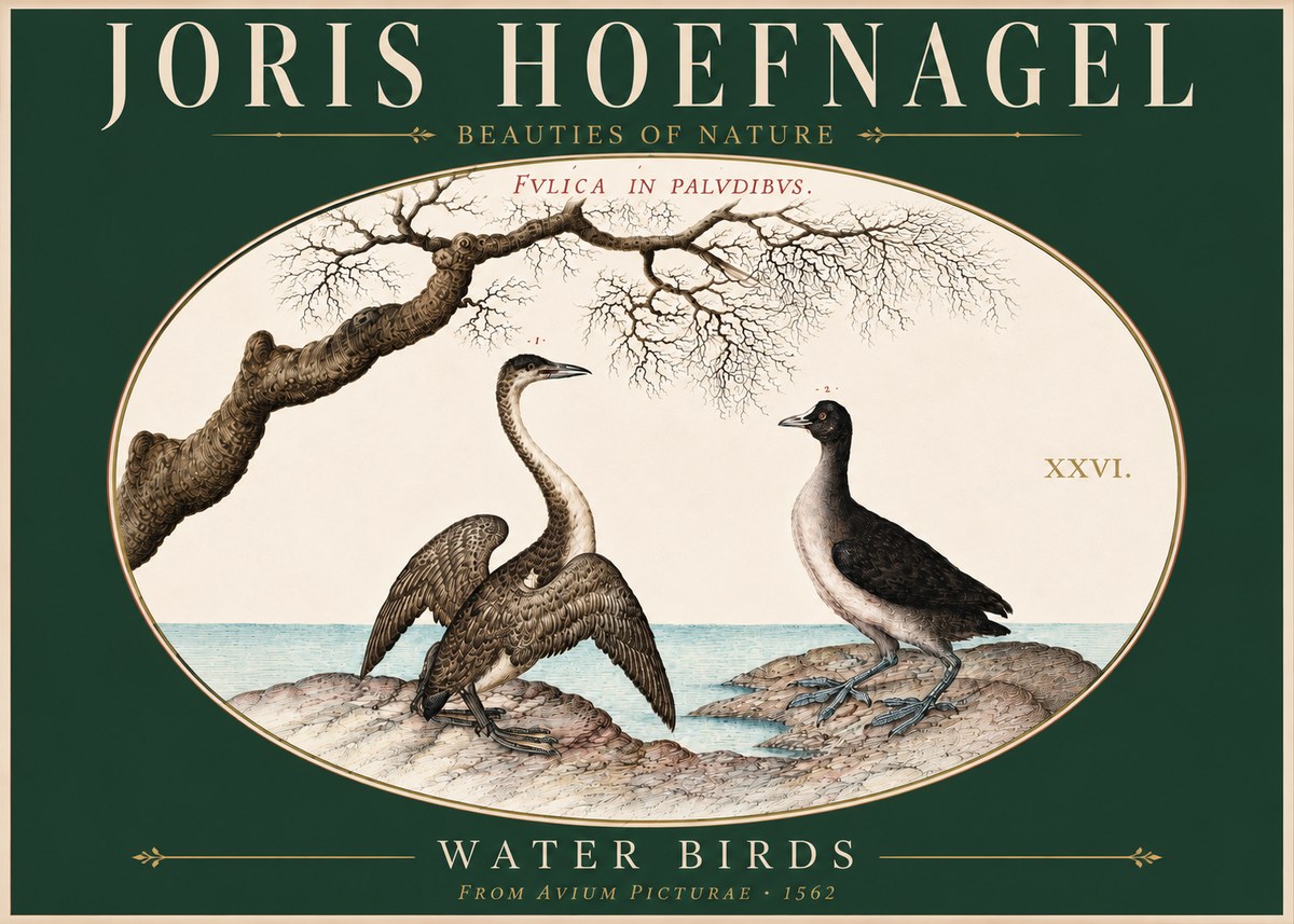 Joris Hoefnagel Cormorant and Coot No5 - Plakát
