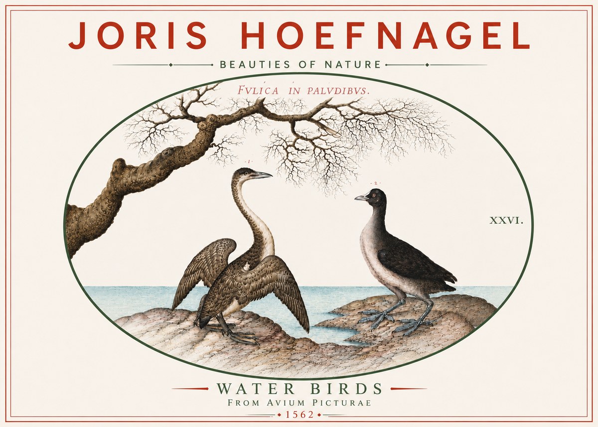 Joris Hoefnagel Cormorant and Coot No6 - Plakát