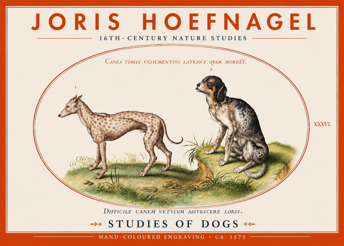 Joris Hoefnagel Studies of Dogs No4 - Plakát
