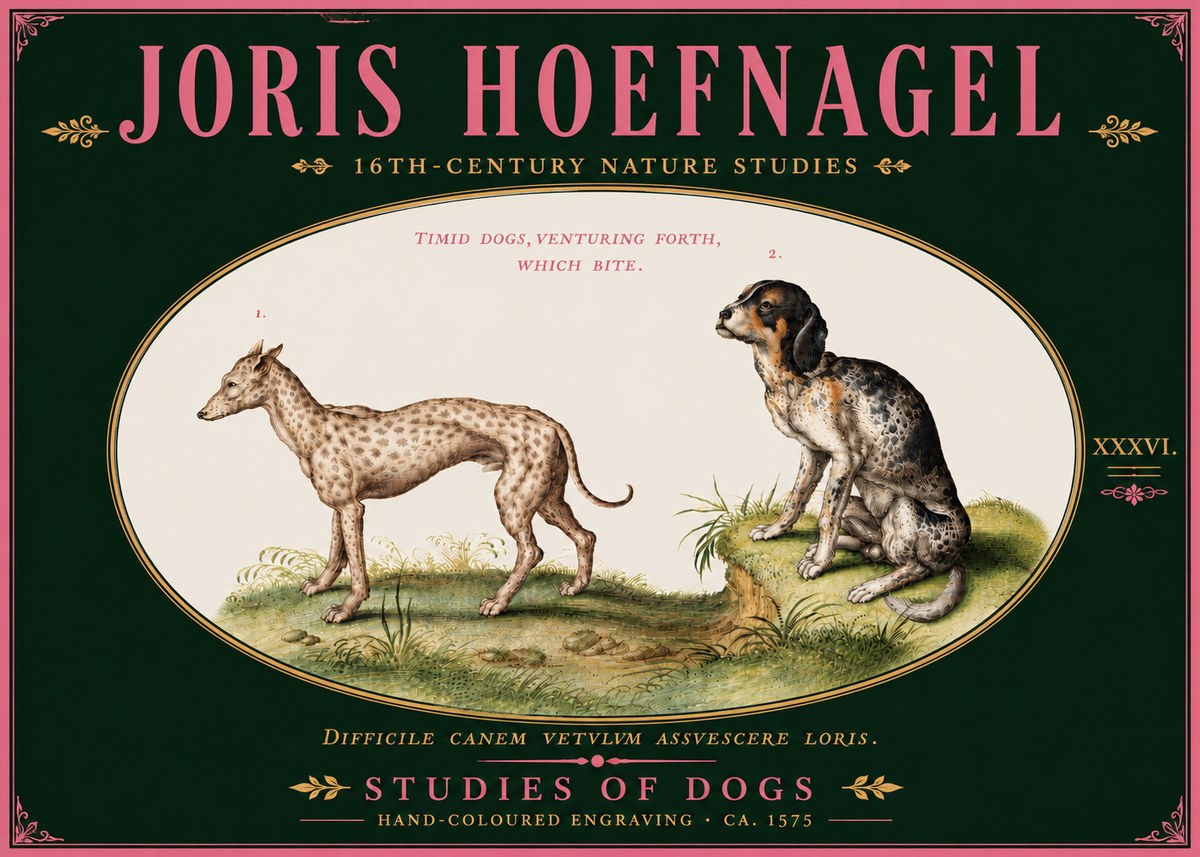 Joris Hoefnagel Studies of Dogs No6 - Plakát