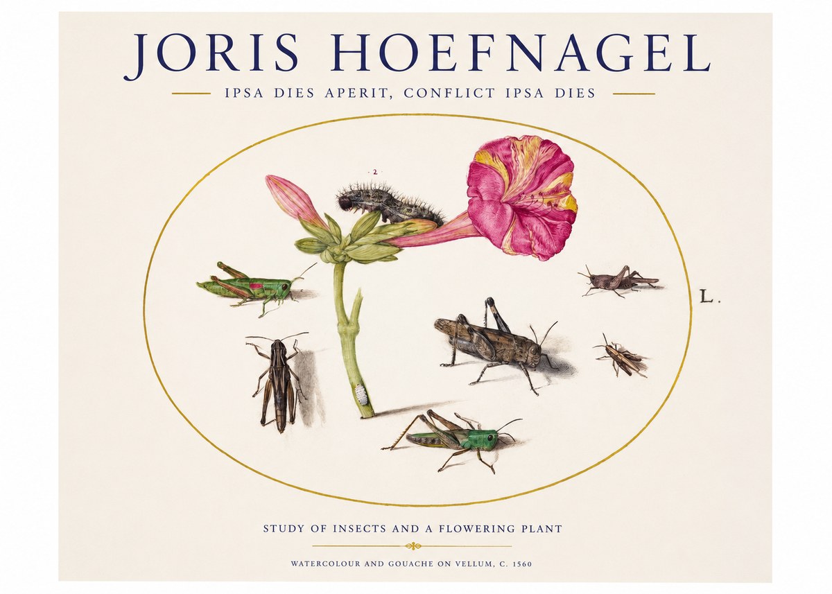 Joris Hoefnagel Study of Insects and a Flowering Plant No1 - Plakát