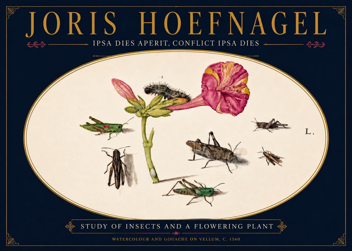 Joris Hoefnagel Study of Insects and a Flowering Plant No5 - Plakát