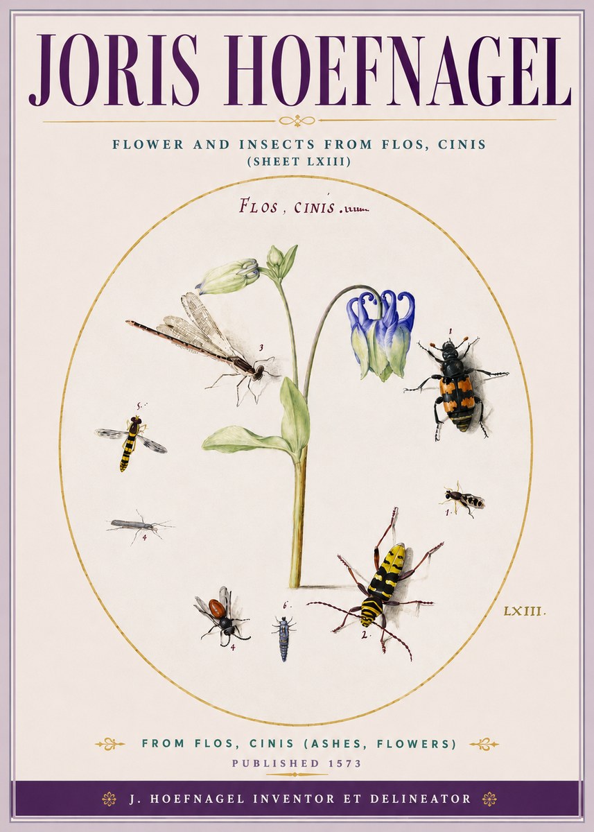Joris Hoefnagel Insects and a Flower Study No5 - Plakát