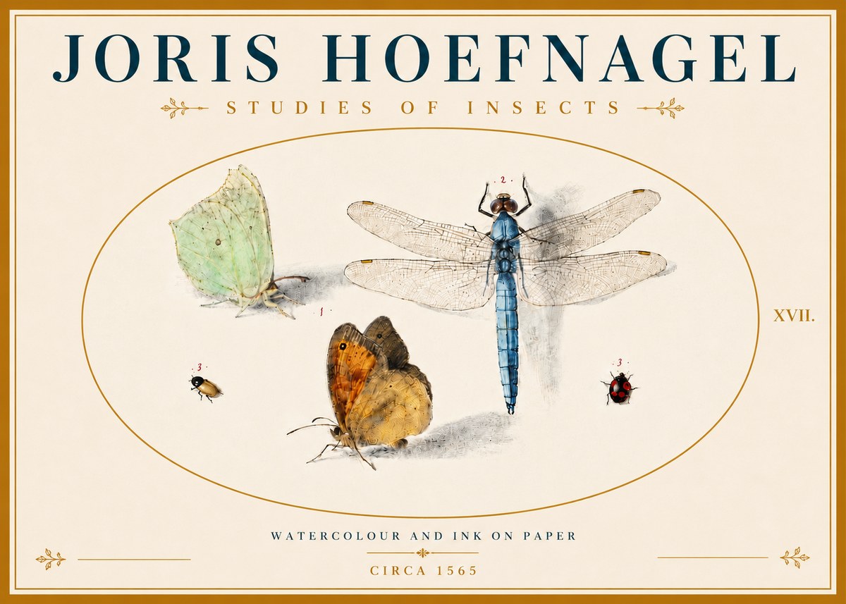 Joris Hoefnagel A Study of Butterflies, Dragonflies and Beetles No6 - Plakát