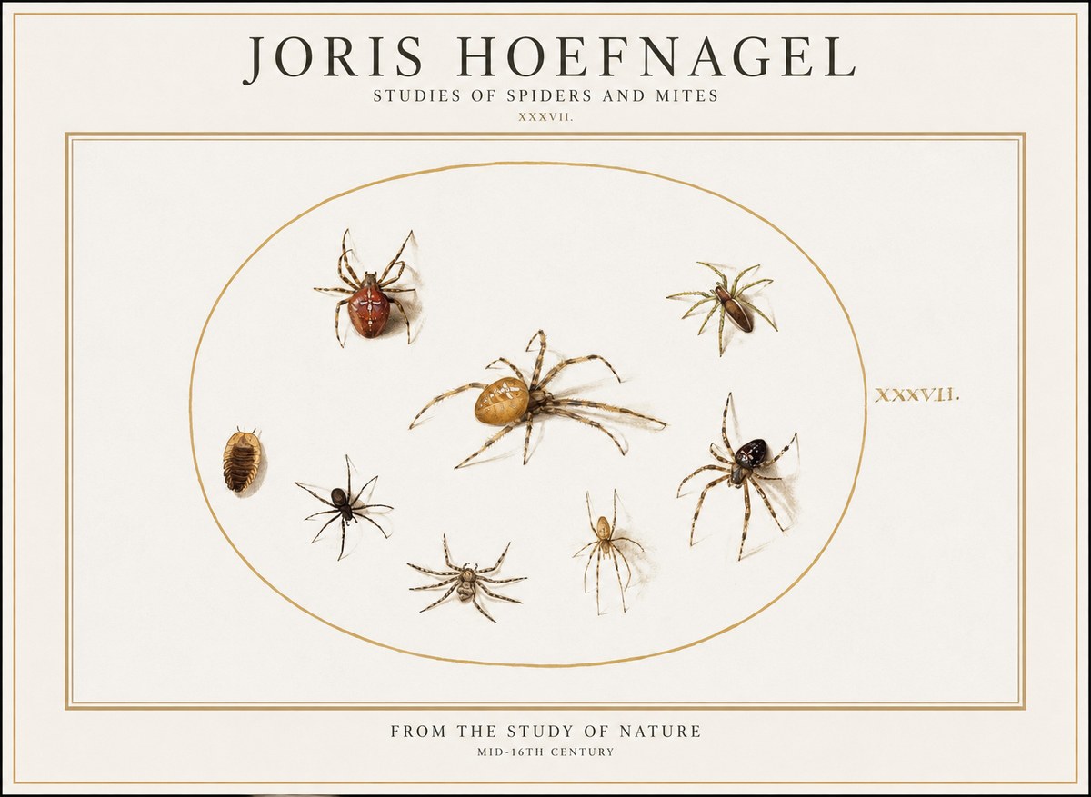 Joris Hoefnagel Study of Spiders and Mites - Plate Xxxvii. No2 - Plakát