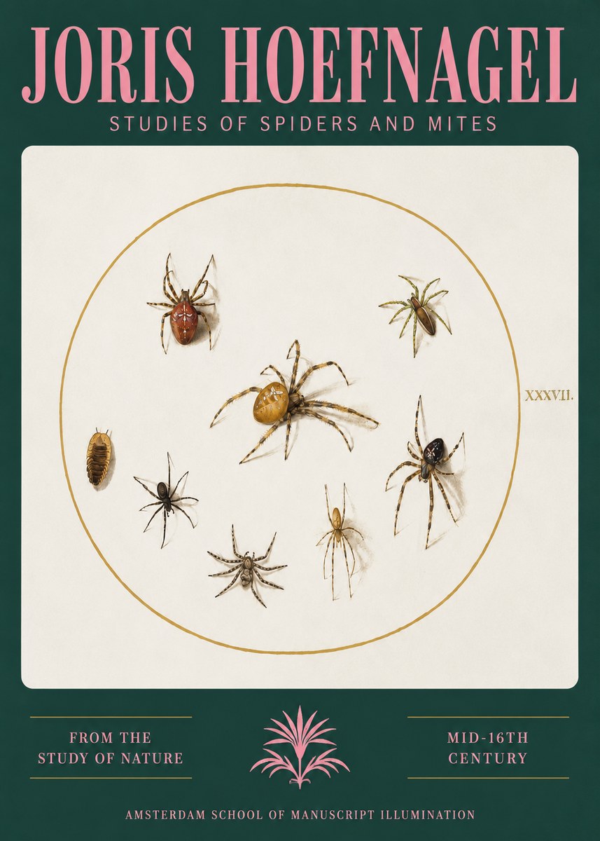 Joris Hoefnagel Study of Spiders and Mites - Plate Xxxvii. No3 - Plakát