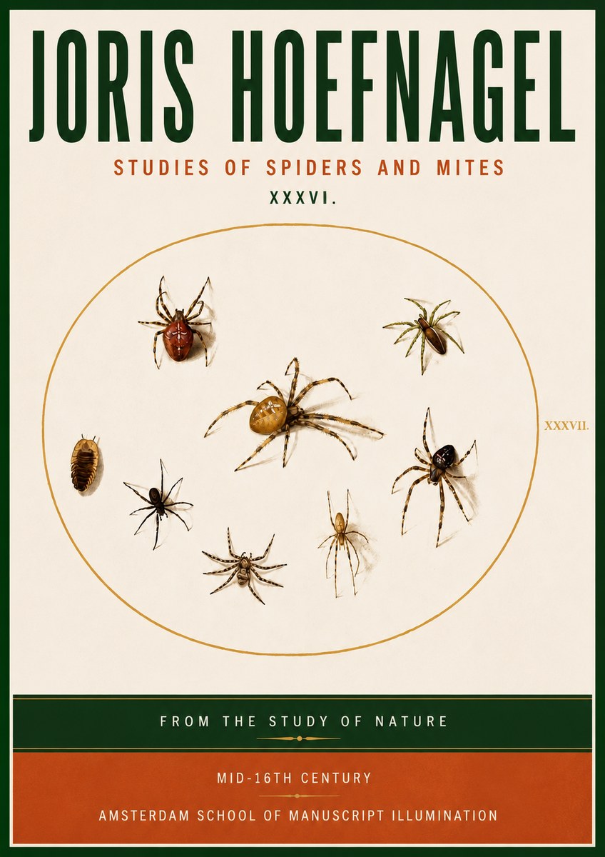 Joris Hoefnagel Study of Spiders and Mites - Plate Xxxvii. No5 - Plakát