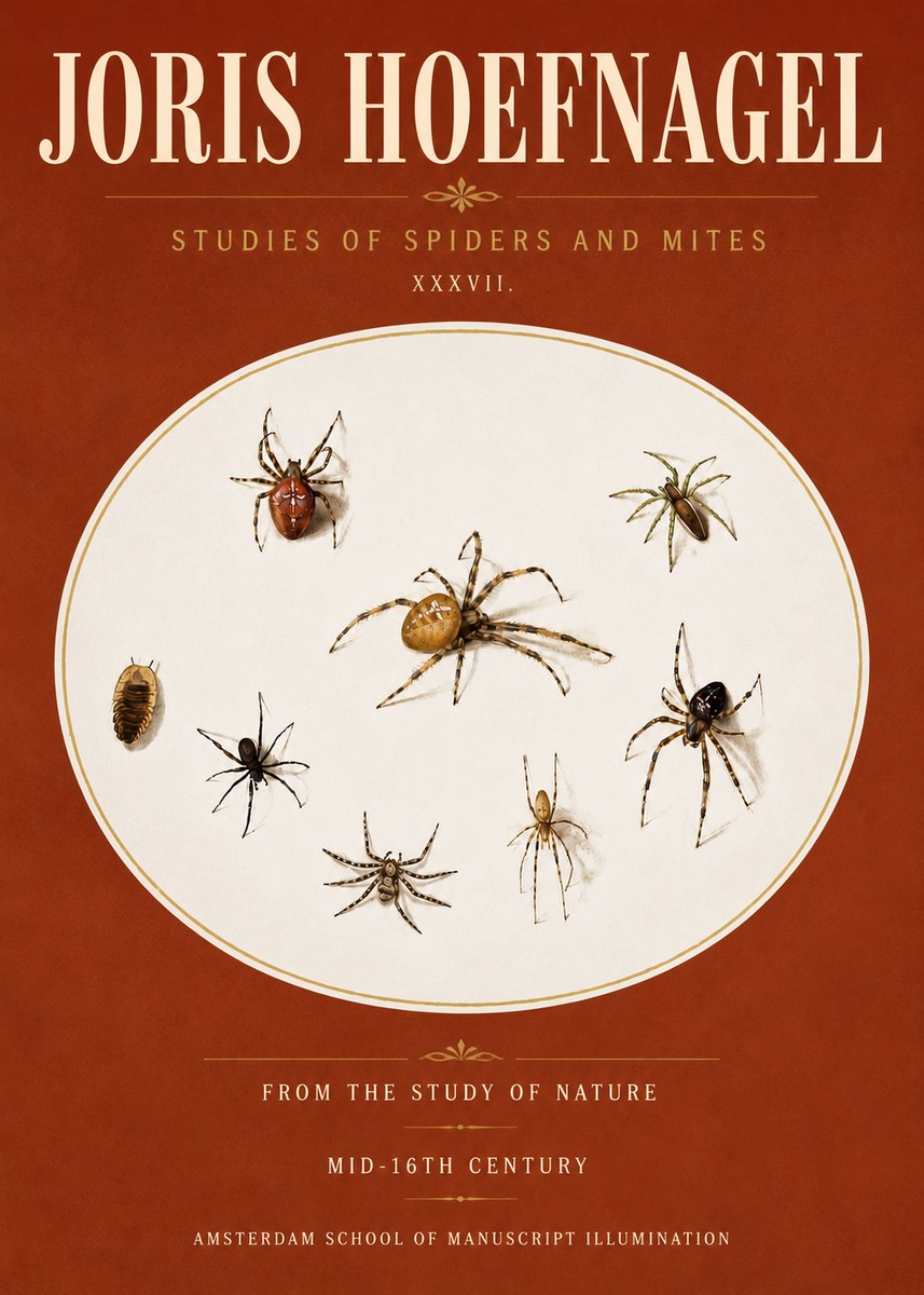 Joris Hoefnagel Study of Spiders and Mites - Plate Xxxvii. No6 - Plakát