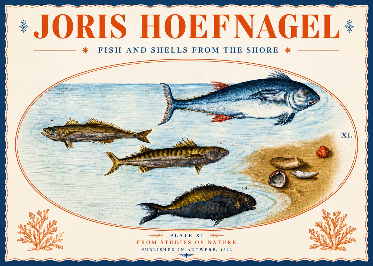 Joris Hoefnagel Fish and Shells from the Shore No5 - Plakát