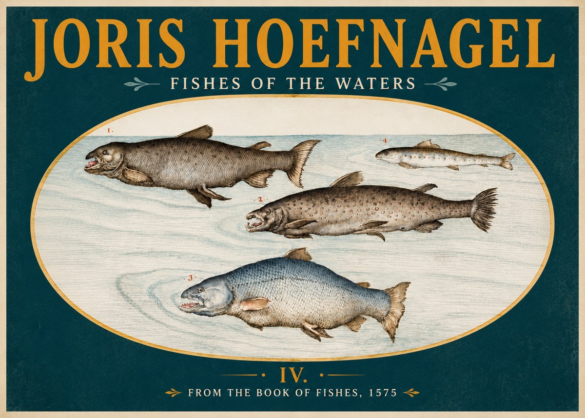 Joris Hoefnagel Fishes of the Waters I No5 - Plakát