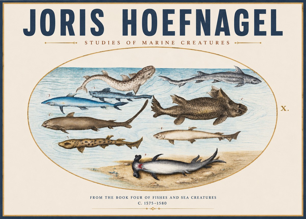Joris Hoefnagel Studies of Marine Creatures No3 - Plakát