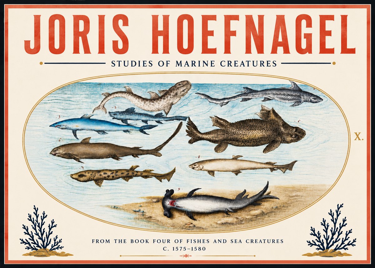 Joris Hoefnagel Studies of Marine Creatures No6 - Plakát