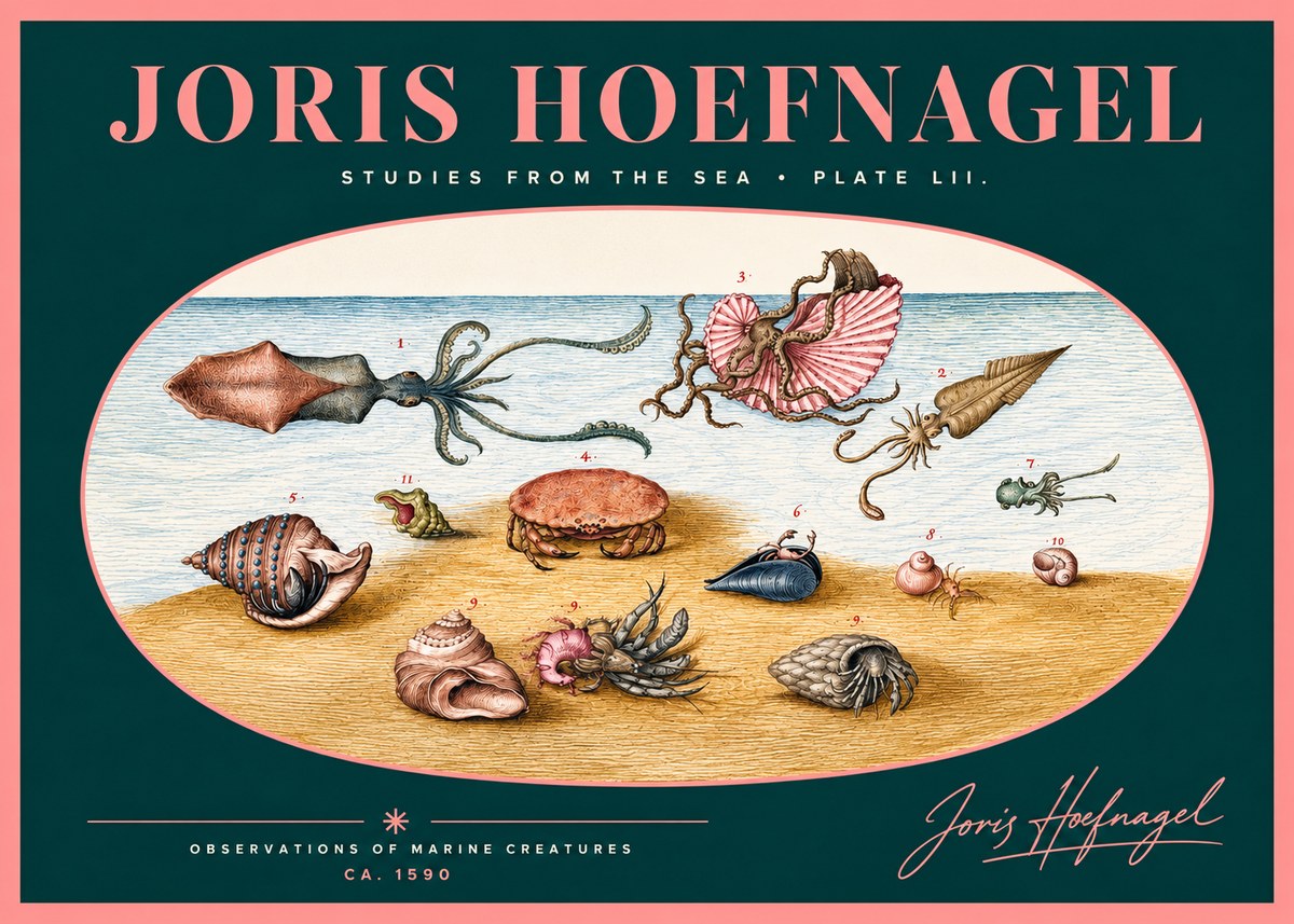 Joris Hoefnagel Marine Creatures - Plate Lii No2 - Plakát