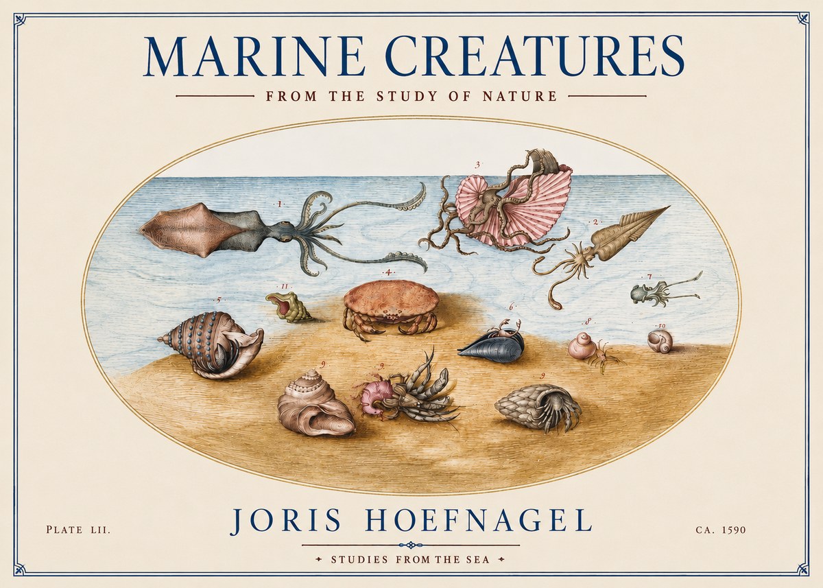 Joris Hoefnagel Marine Creatures - Plate Lii No4 - Plakát