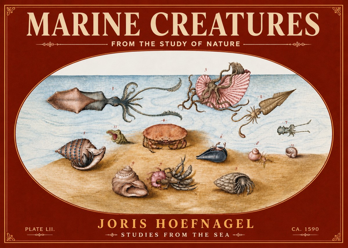 Joris Hoefnagel Marine Creatures - Plate Lii No6 - Plakát
