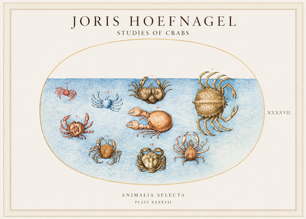 Joris Hoefnagel Studies of Crabs No1 - Plakát