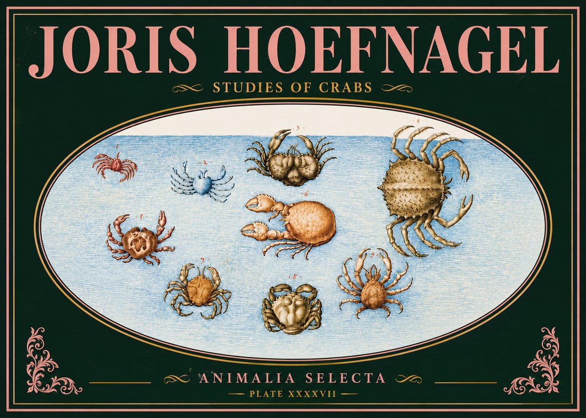 Joris Hoefnagel Studies of Crabs No5 - Plakát