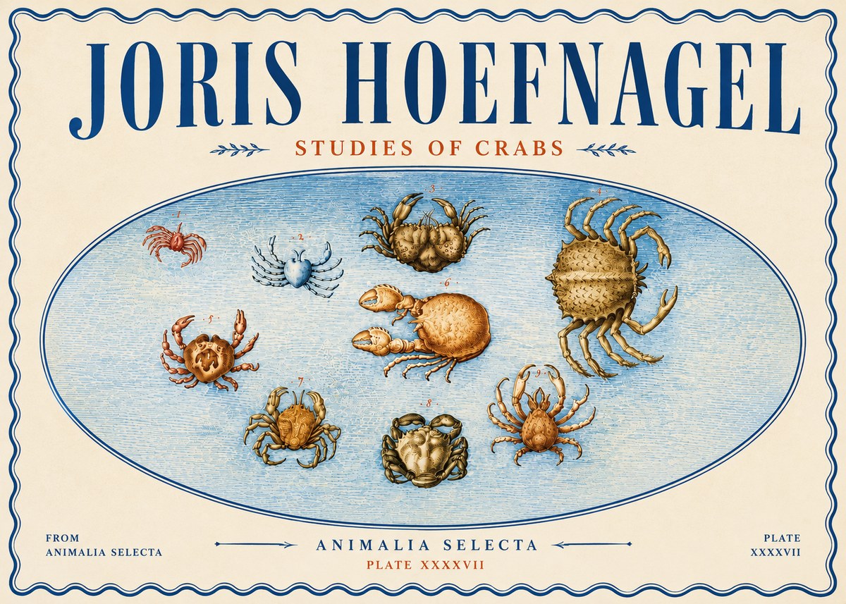 Joris Hoefnagel Studies of Crabs No6 - Plakát
