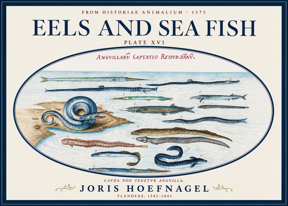 Joris Hoefnagel Eels and Sea Fish No3 - Plakát