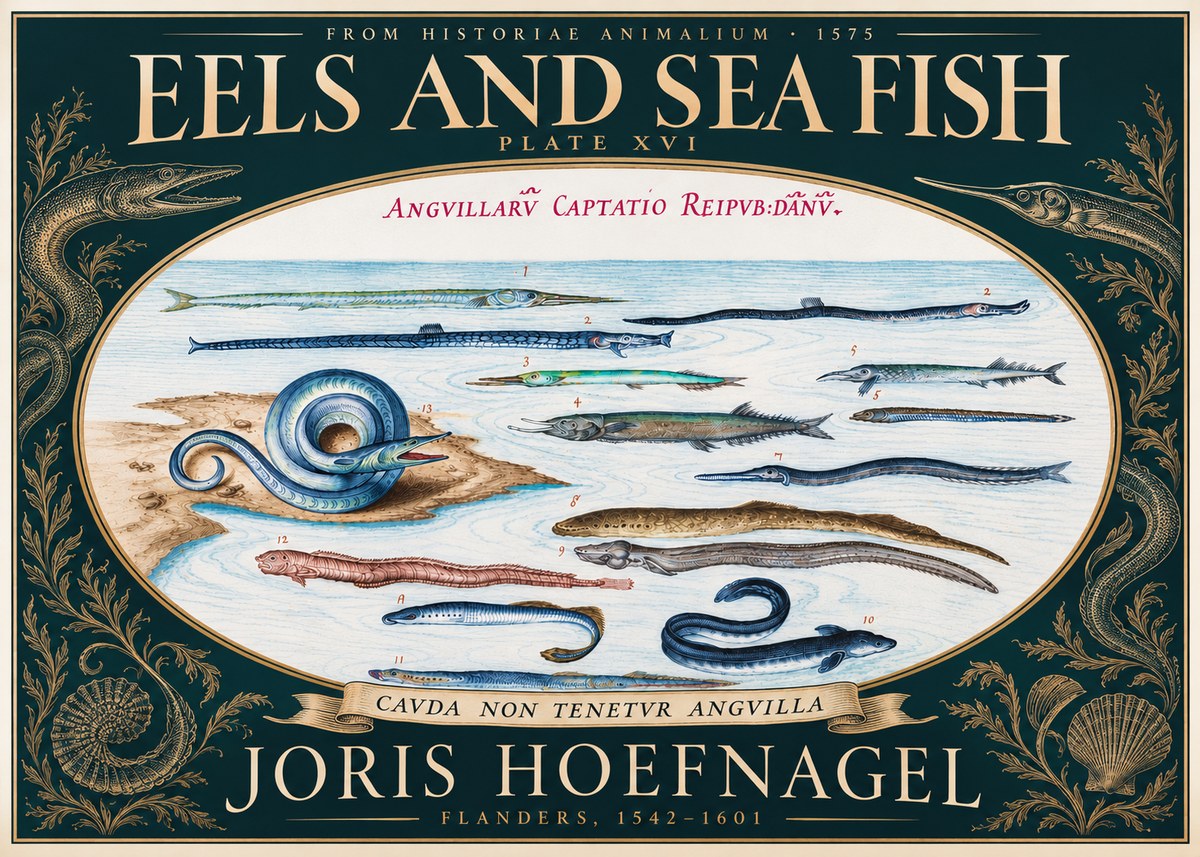 Joris Hoefnagel Eels and Sea Fish No5 - Plakát