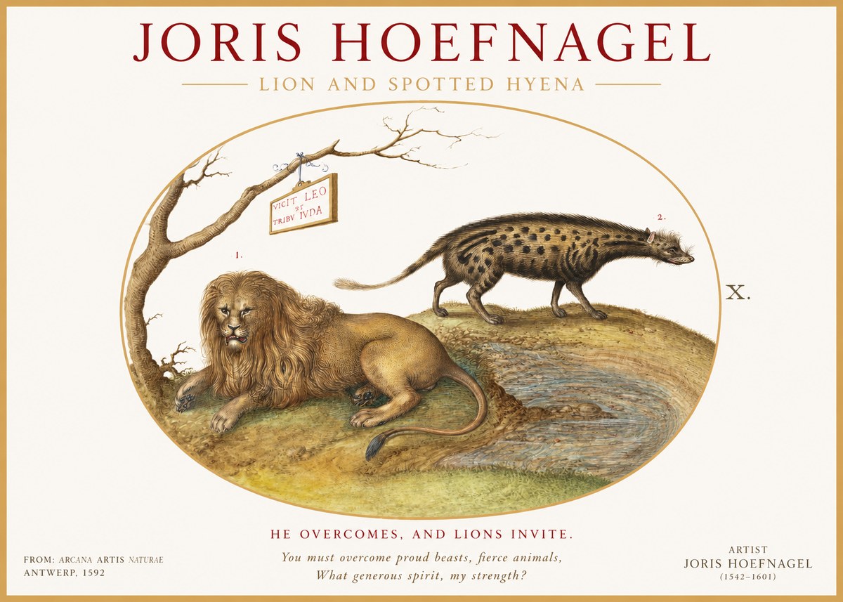 Joris Hoefnagel Lion and Spotted Hyena No1 - Plakát