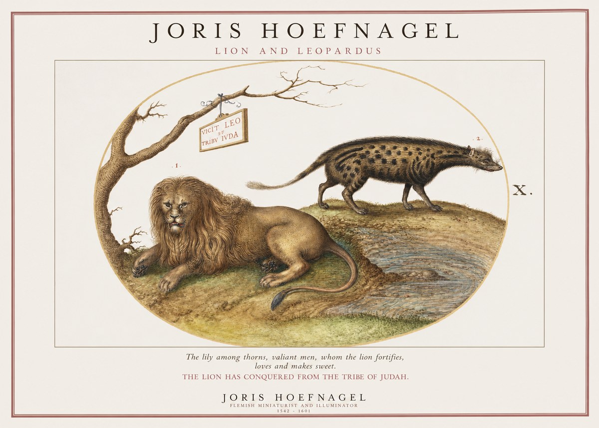 Joris Hoefnagel Lion and Spotted Hyena No2 - Plakát