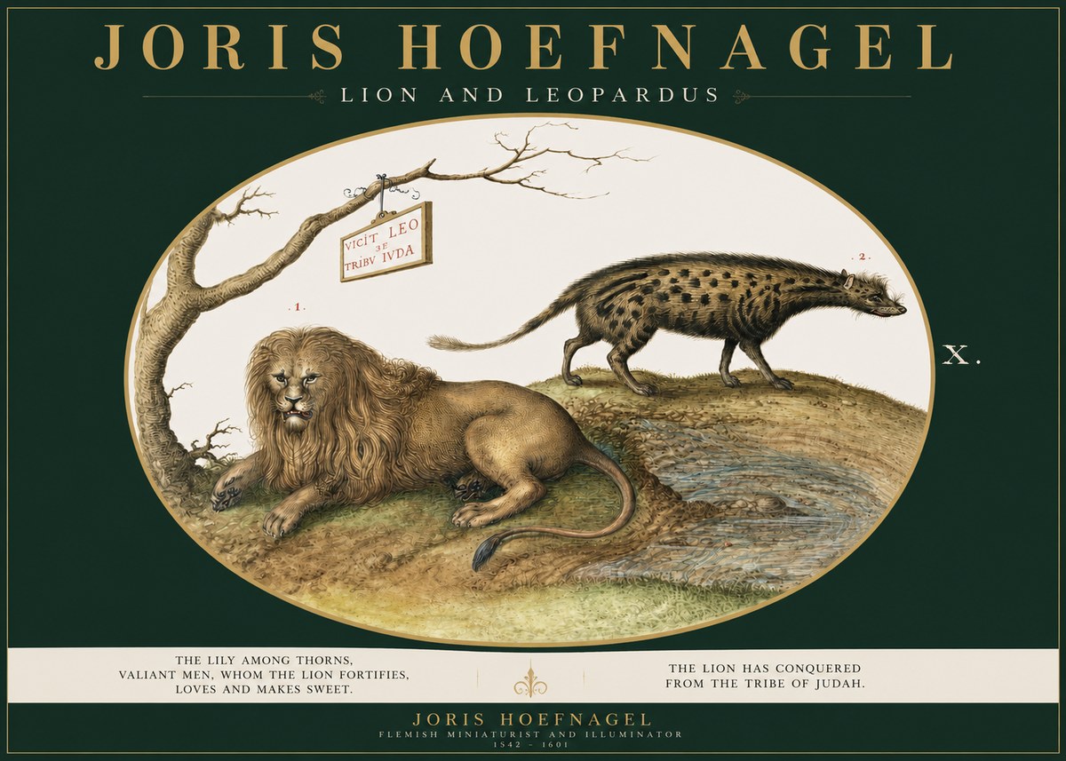 Joris Hoefnagel Lion and Spotted Hyena No3 - Plakát