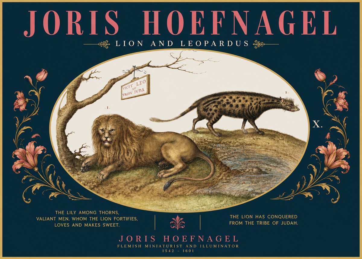 Joris Hoefnagel Lion and Spotted Hyena No5 - Plakát