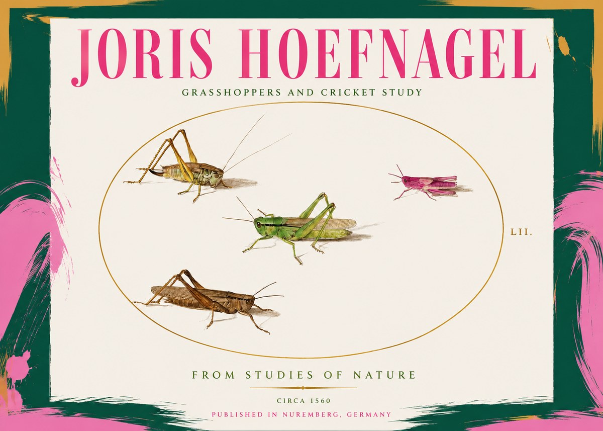 Joris Hoefnagel Three Grasshoppers and a Locust No3 - Plakát