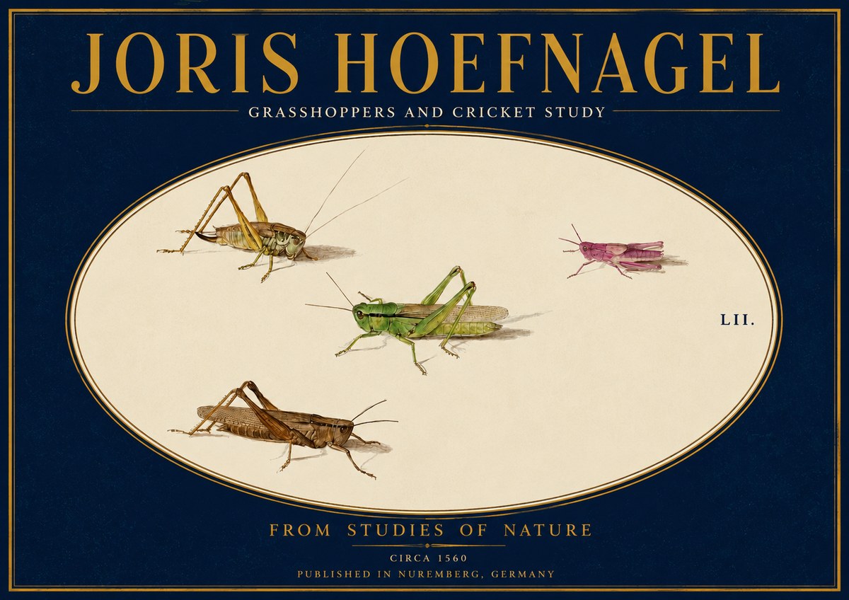Joris Hoefnagel Three Grasshoppers and a Locust No4 - Plakát