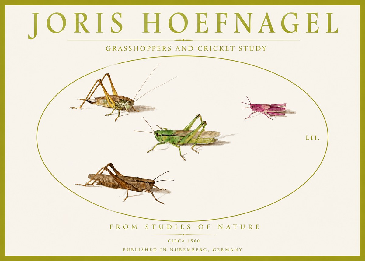 Joris Hoefnagel Three Grasshoppers and a Locust No5 - Plakát