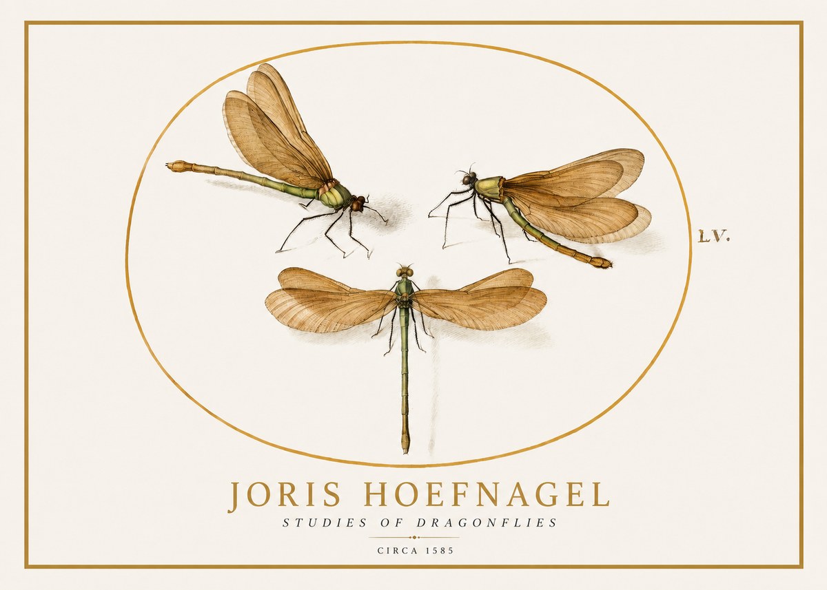 Joris Hoefnagel Studies of Dragonflies No1 - Plakát