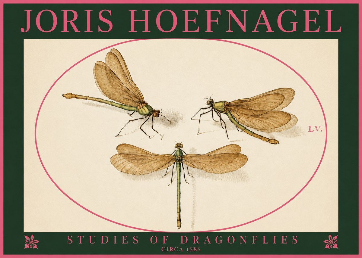 Joris Hoefnagel Studies of Dragonflies No2 - Plakát