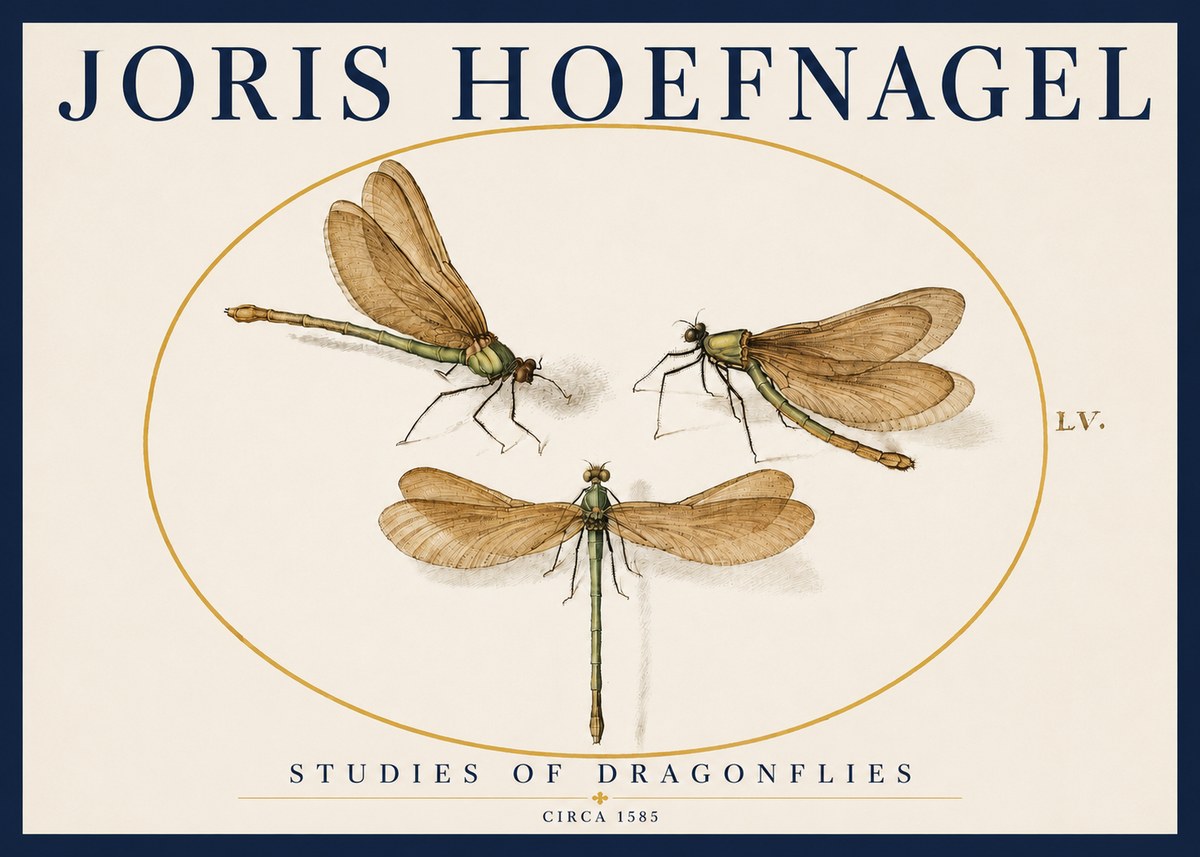 Joris Hoefnagel Studies of Dragonflies No3 - Plakát