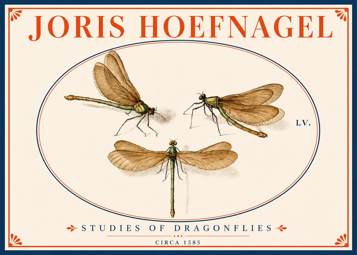 Joris Hoefnagel Studies of Dragonflies No5 - Plakát