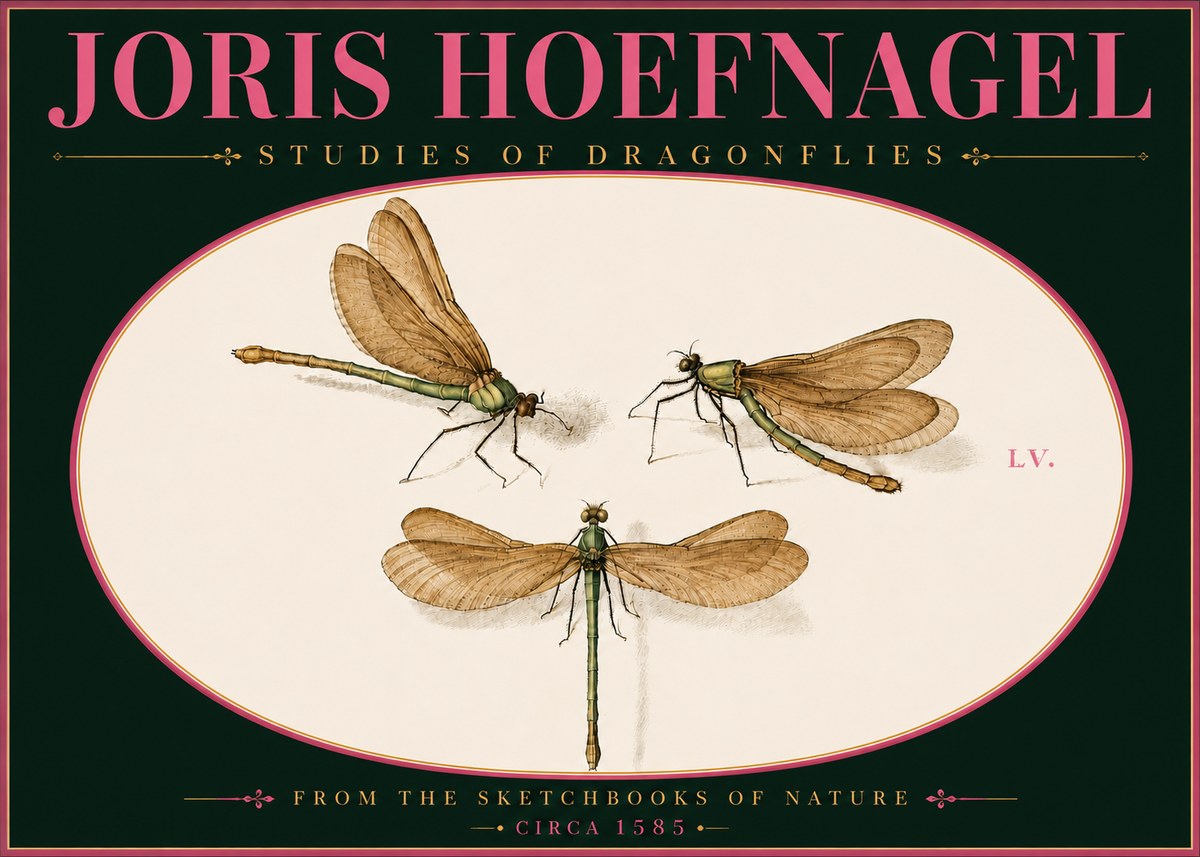 Joris Hoefnagel Studies of Dragonflies No6 - Plakát