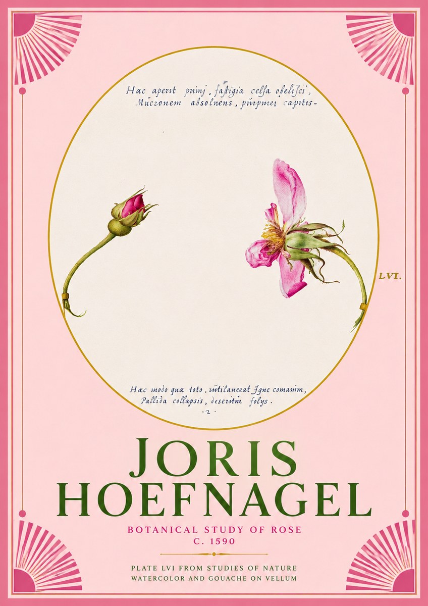 Joris Hoefnagel Botanical Study of Rose No2 - Plakát