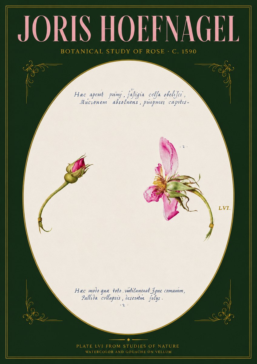 Joris Hoefnagel Botanical Study of Rose No3 - Plakát