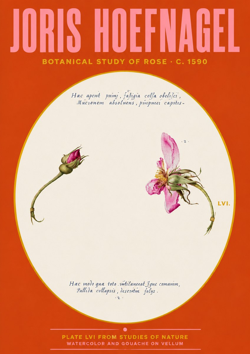 Joris Hoefnagel Botanical Study of Rose No4 - Plakát