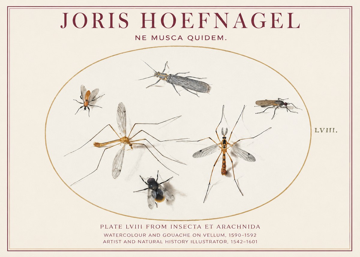 Joris Hoefnagel Plate Lviii from Insecta Et Arachnida No1 - Plakát