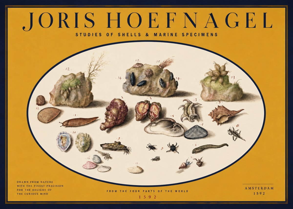 Joris Hoefnagel Studies of Shells & Marine Specimens No2 - Plakát