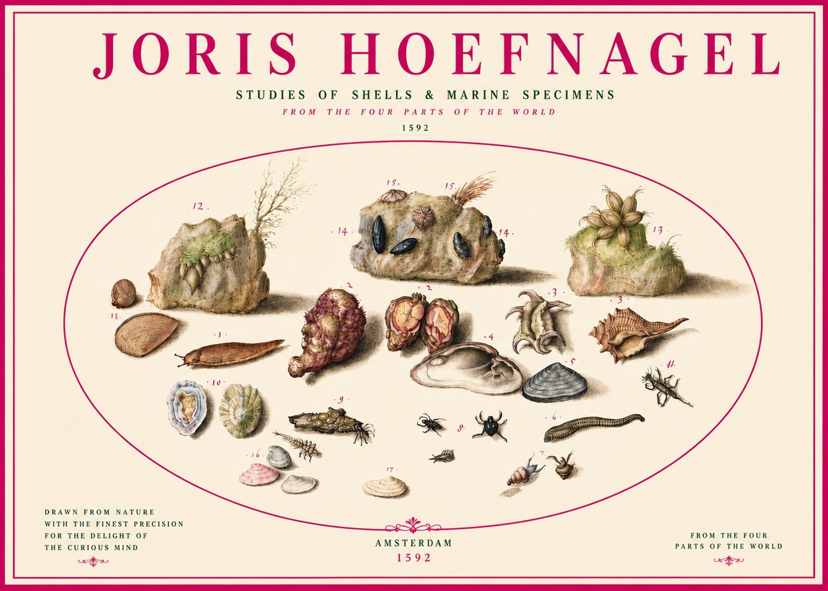 Joris Hoefnagel Studies of Shells & Marine Specimens No3 - Plakát