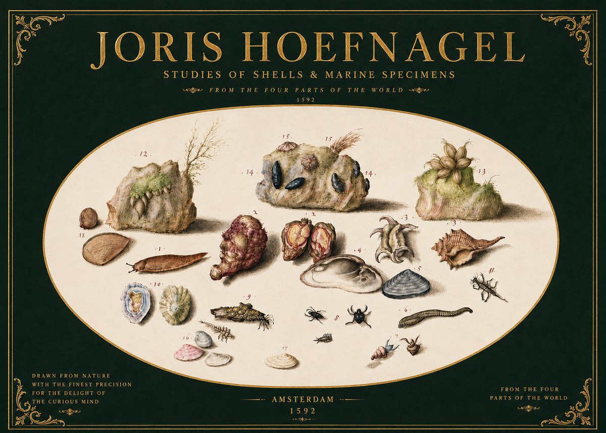Joris Hoefnagel Studies of Shells & Marine Specimens No4 - Plakát