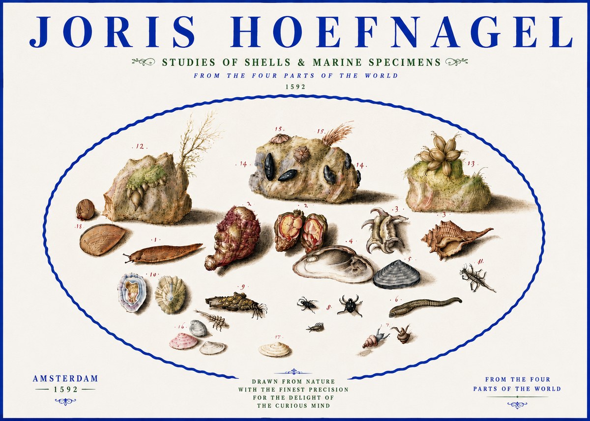 Joris Hoefnagel Studies of Shells & Marine Specimens No5 - Plakát