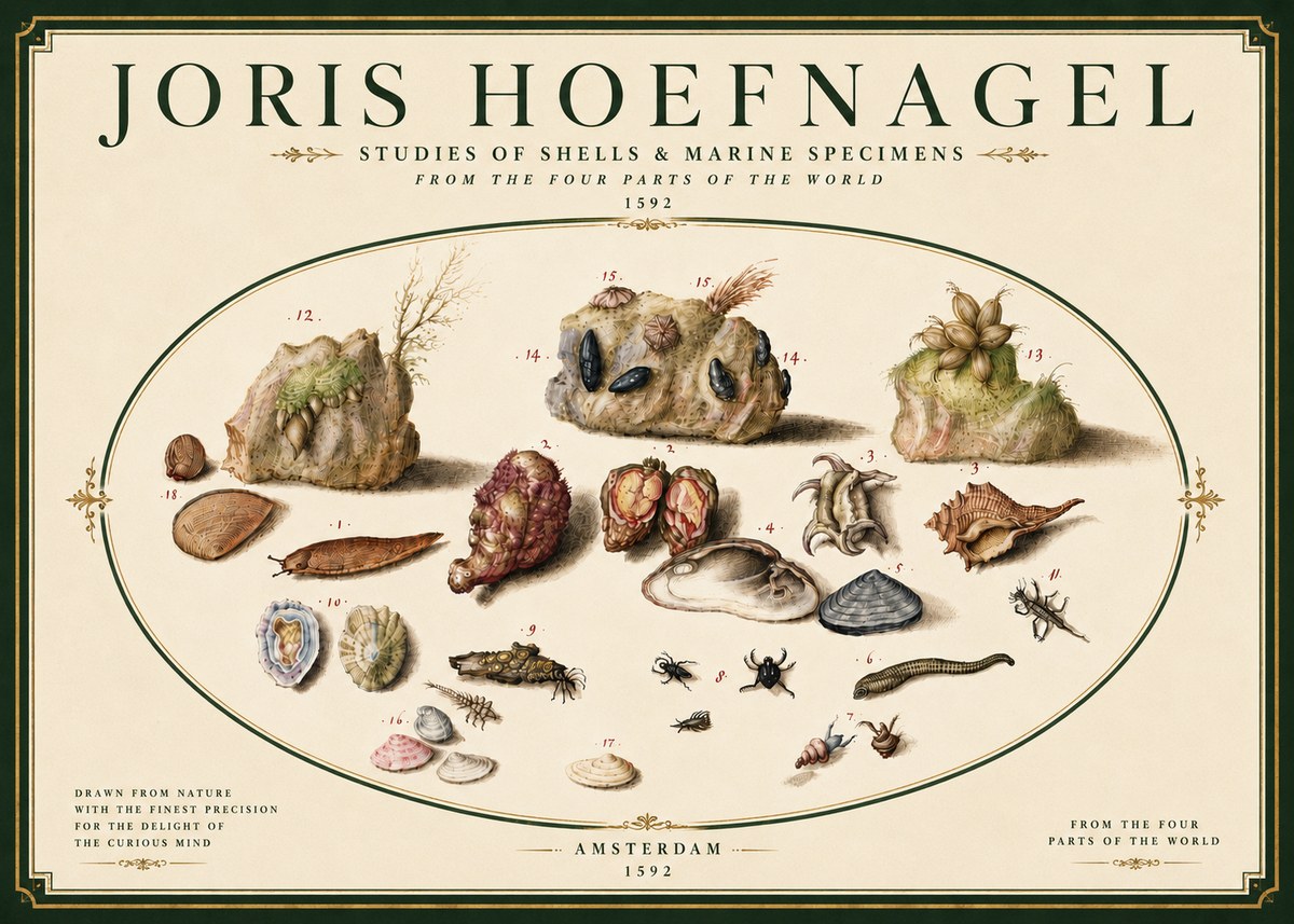 Joris Hoefnagel Studies of Shells & Marine Specimens No6 - Plakát
