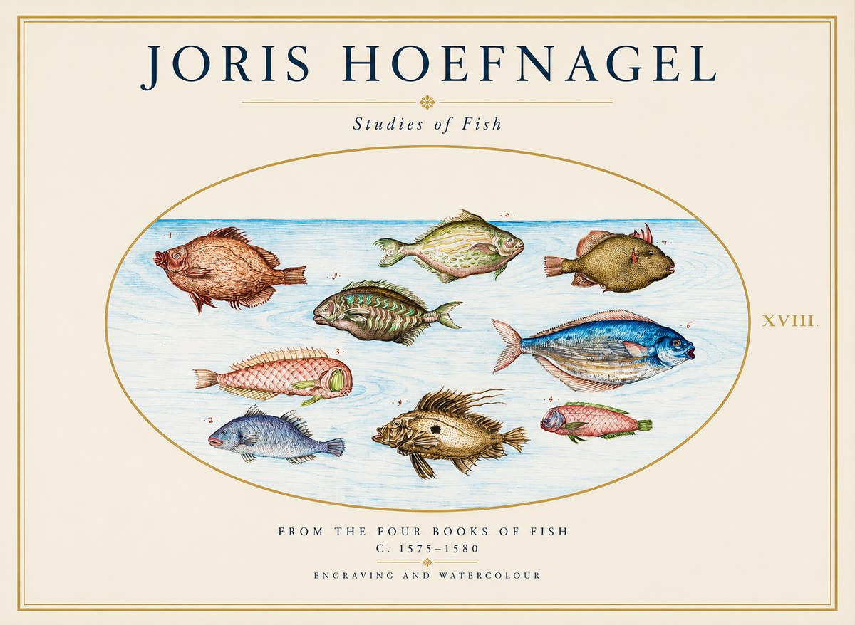 Joris Hoefnagel Studies of Fish I No1 - Plakát