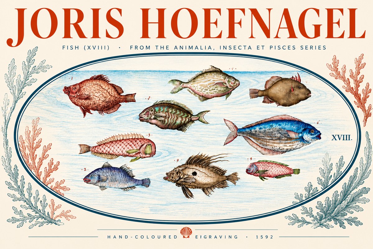 Joris Hoefnagel Studies of Fish I No5 - Plakát