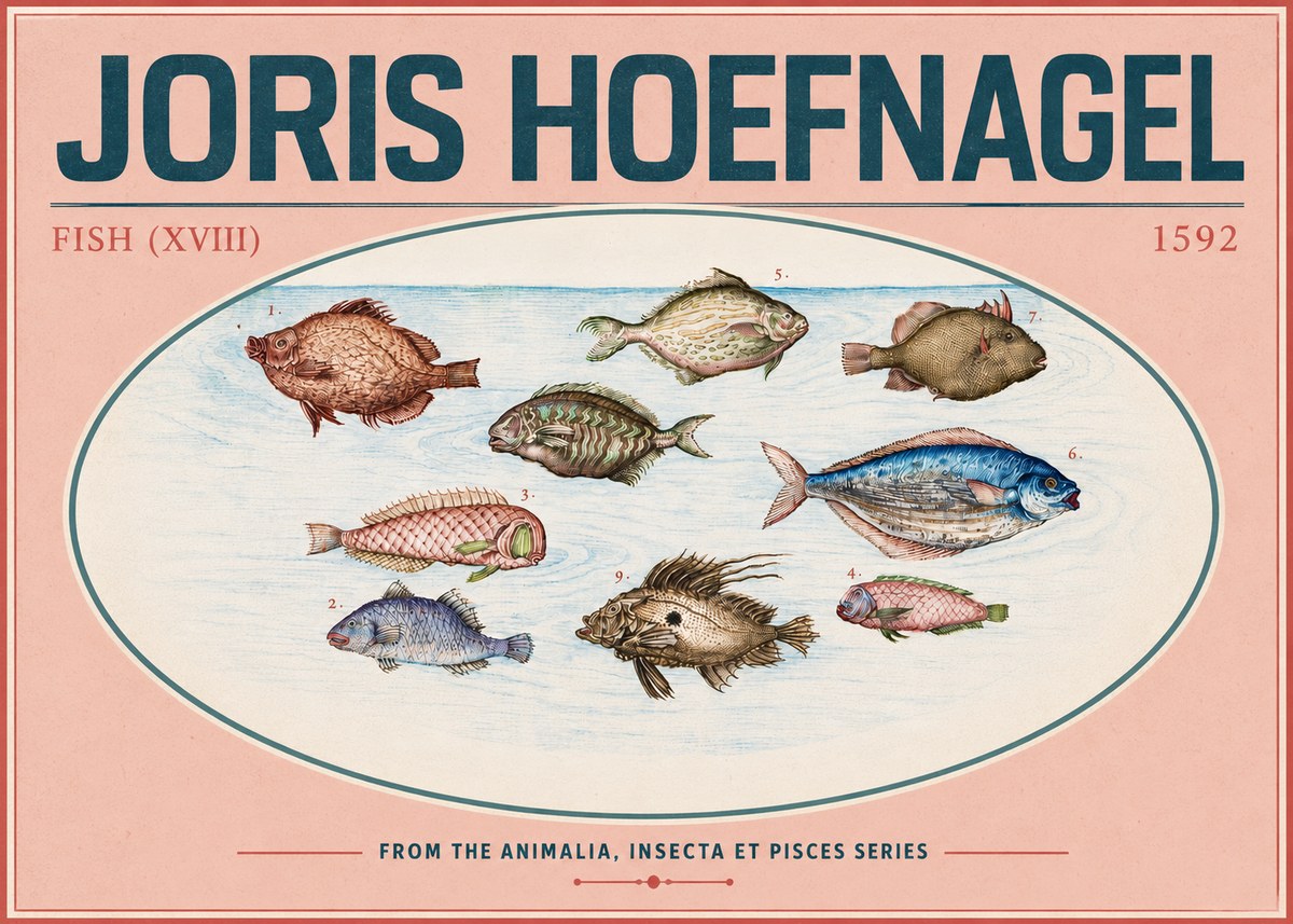 Joris Hoefnagel Studies of Fish I No6 - Plakát